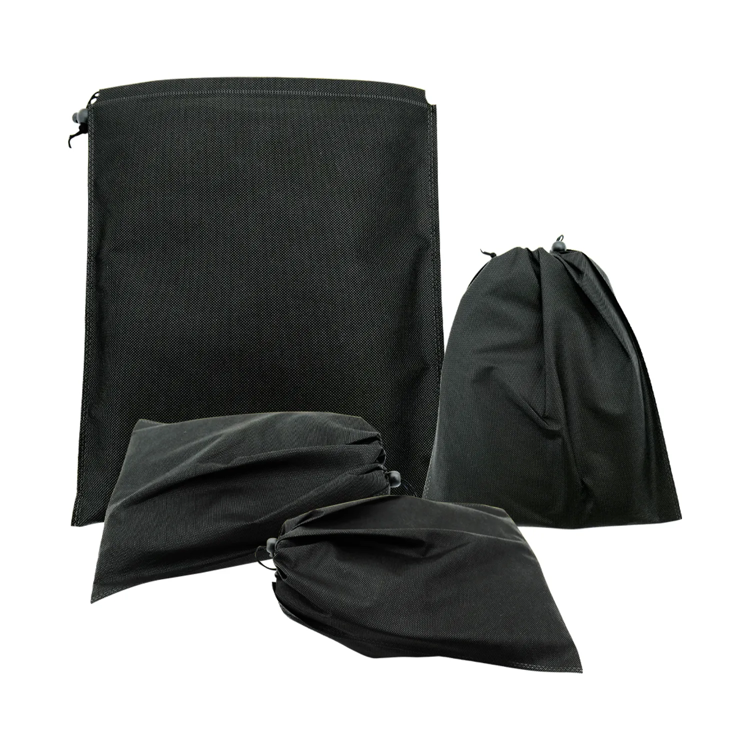 Black non-woven fabric drawstring bag for clothing